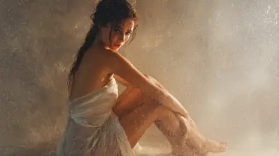 Stunning AI girlfriend with wet hair - intimate virtual companion