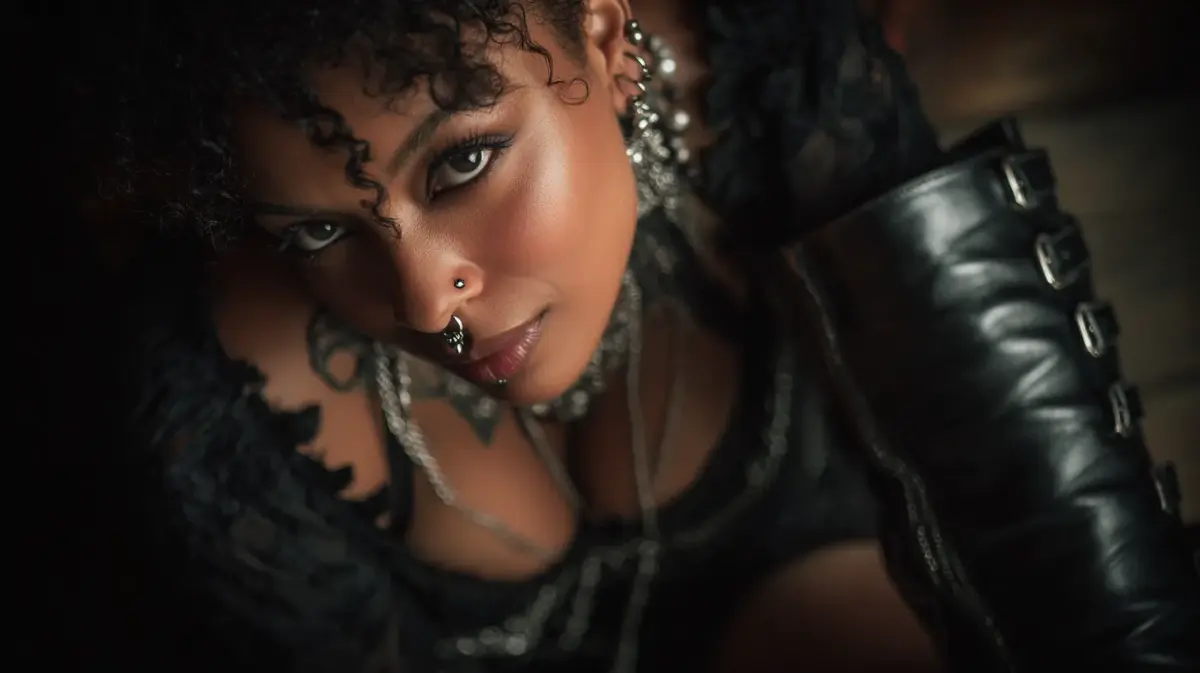 Gothic AI girlfriend with piercing - alternative virtual companion