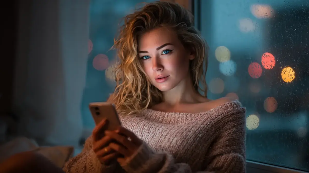 Cozy AI girlfriend in oversized sweater - virtual relationship