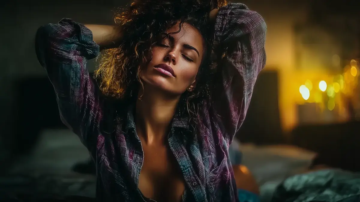 AI girlfriend in open denim shirt - casual virtual companion